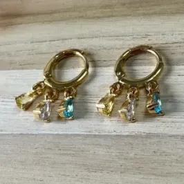 Brinco Pedra Gota Aqua/Cristal/Amarelo