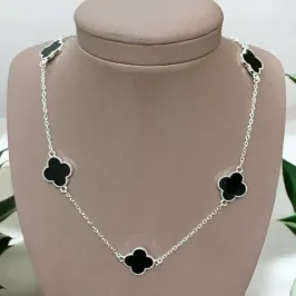 Colar Van Cleef Preto Prata