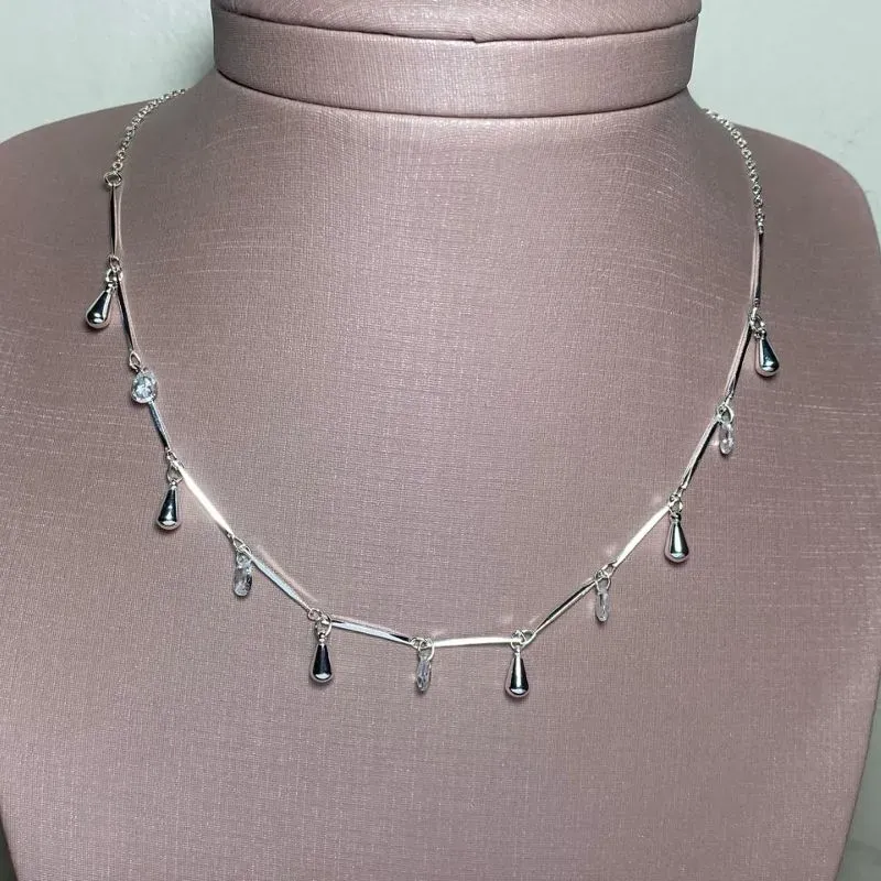 Choker Gotas Maciças e Brilhantes Prata