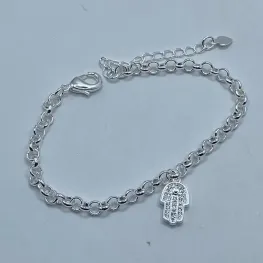 Pulseira c/ Pingente Mão de Fátima Prata