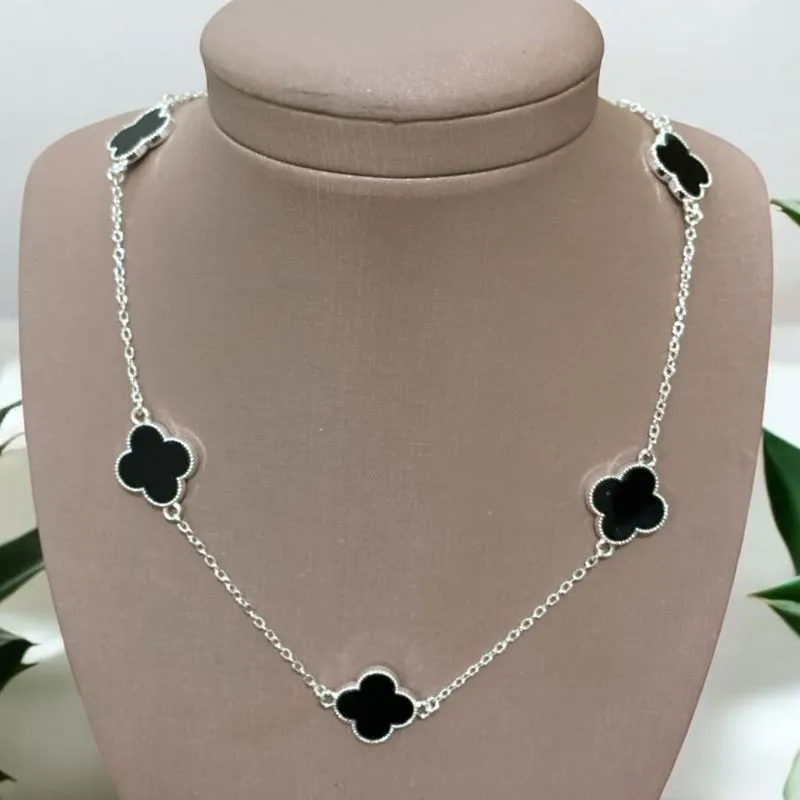 Colar Van Cleef Preto Prata